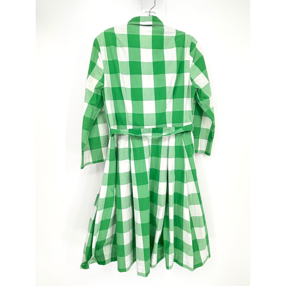 Boden Shirt Dress Womens 8 Green Gingham Pintuck Pleated Belted Cotton Preppy - Picture 6 of 11